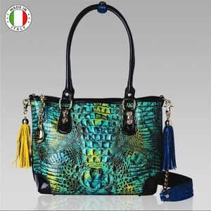 Marino Orlandi Italian Designer Exotic Multicolor Croc Leather Purse Tote Bag